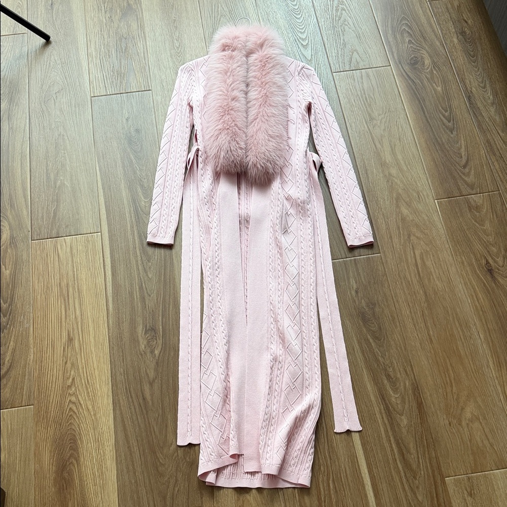 Nana Jacqueline Long Knit Cardigan with Fur Collar 💗